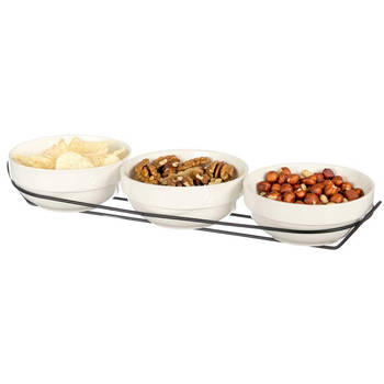 Vessia saus/snacks kommetjes/schaaltjes in standaard - wit - keramiek - set 3x stuks - D12 x 6.5 cm - Serveerschalen