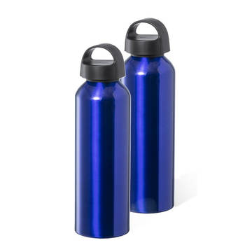Bellatio Design Waterfles/drinkfles/sportfles - 2x - metallic blauw - aluminium - 800 ml - schroefdop - Drinkflessen
