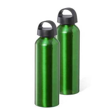 Bellatio Design Waterfles/drinkfles/sportfles - 2x - metallic groen - aluminium - 800 ml - schroefdop - Drinkflessen