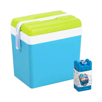 Koelbox met koelelementen - 24 liter - kunststof - blauw - 36 x 27 x 40 cm - Koelboxen