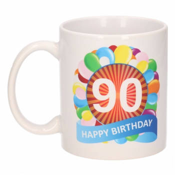 Cadeau 90 jaar mok / beker ballon thema - feest mokken