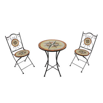 AXI Amélie 3-delige Mozaïek Bistroset Windroos Multikleur Bistro Set met tafel & 2 stoelen