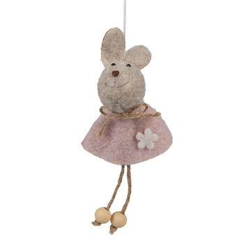 Clayre & Eef Paashanger Konijn 13 cm Roze Stof Decoratie Hanger Roze Decoratie Hanger