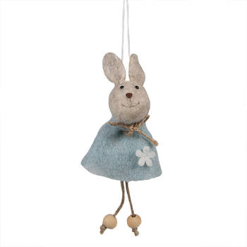 Clayre & Eef Paashanger Konijn 14 cm Blauw Stof Decoratie Hanger Blauw Decoratie Hanger