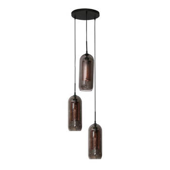 Hoyz - Hanglamp 3L Smoke - Getrapt - Glas-geperforeerd staal - Artic zwart