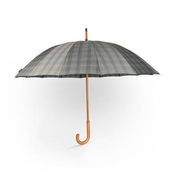 Stijlvol Trotseren van Regen: Wit-Grijze Stormparaplu (102cm) - Groot, Stevig & Compact