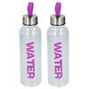 Cuisine Elegance Waterfles / drinkfles / sportfles - 2x - transparant/paars - kunststof - 550 ml - Drinkflessen