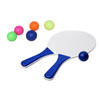 Beachball set wit/blauw - hout - 6x multi kleur balletjes - rubber - strandbal speelset - Beachballsets