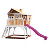 AXI Max Speelhuis op palen, zandbak & paarse glijbaan Speelhuisje voor de tuin / buiten in bruin & wit van FSC hout