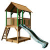 AXI Pumba Speelhuis op palen, zandbak & groene glijbaan Speelhuisje voor de tuin / buiten in bruin & groen van FSC
