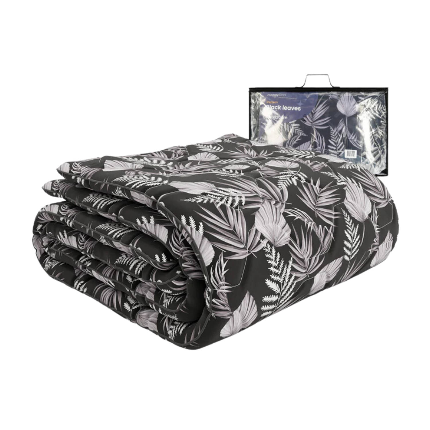 HappyBed Black leaves 260x220 - Wasbaar dekbed zonder overtrek - Bedrukt dekbed zonder hoes