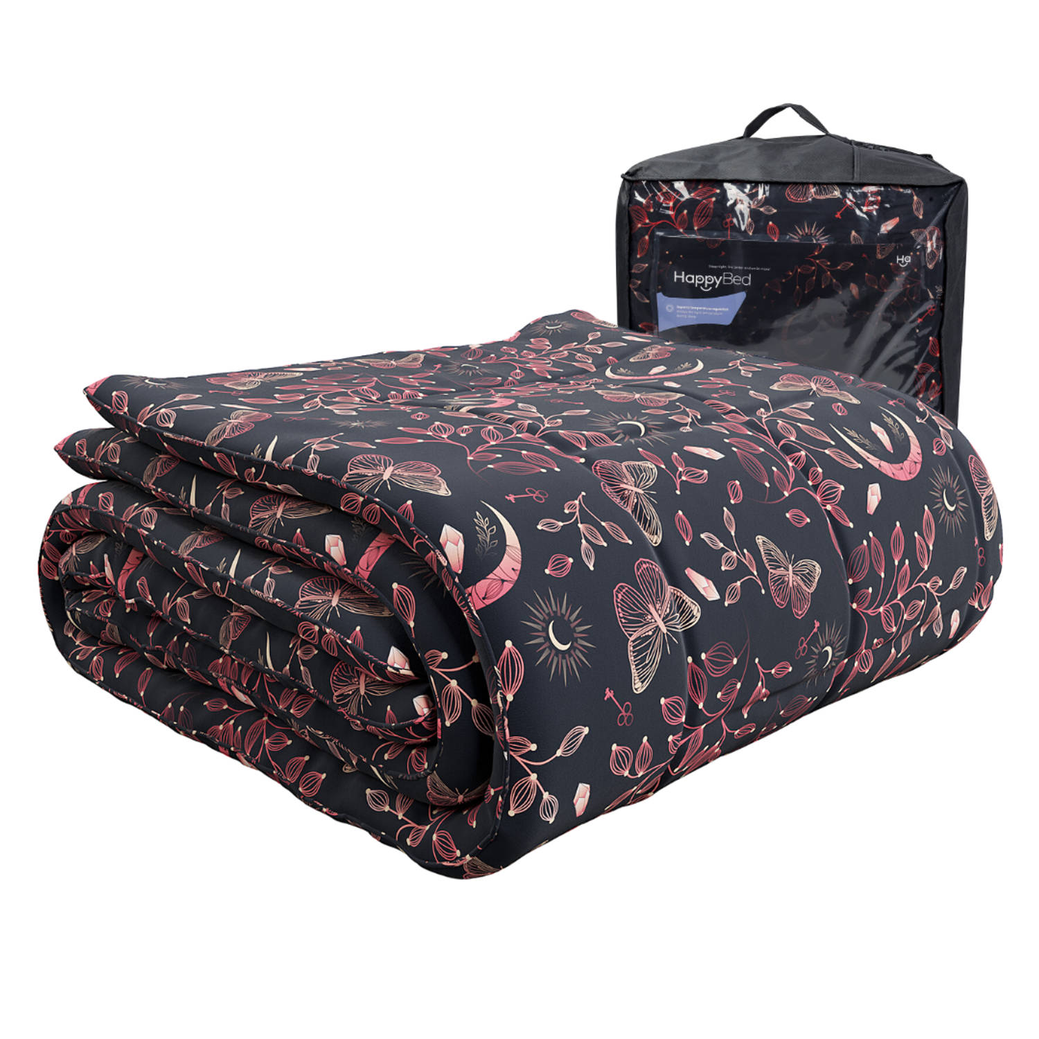 HappyBed | 240x220 cm - Twilight ruby dekbed zonder overtrek - Bedrukt dekbed - Gekleurd dekbed - Dekbed met print - Wasbaar hoesloos dekbed