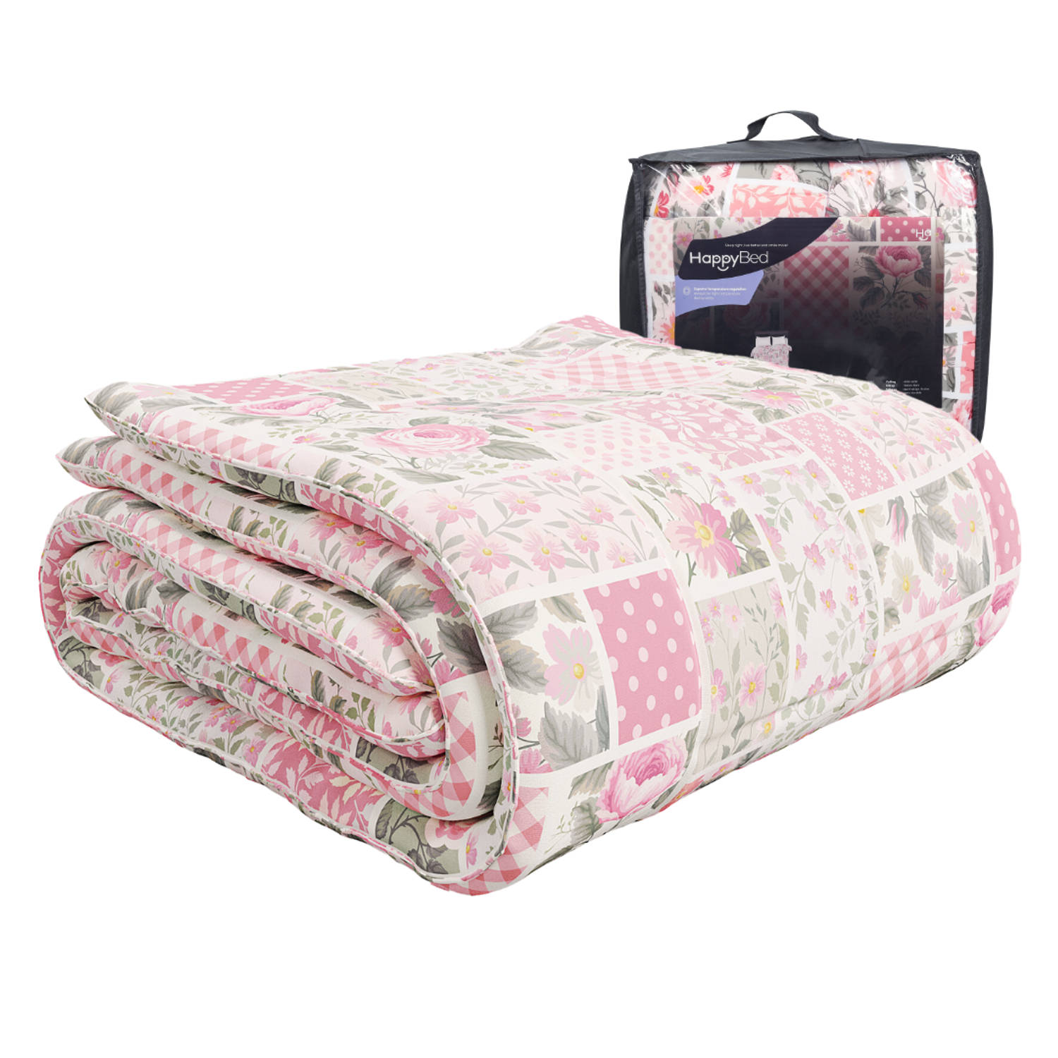 HappyBed | 240x220 cm - Pinkpatch V2 dekbed zonder overtrek - Bedrukt dekbed - Gekleurd dekbed - Dekbed met print - Wasbaar hoesloos dekbed