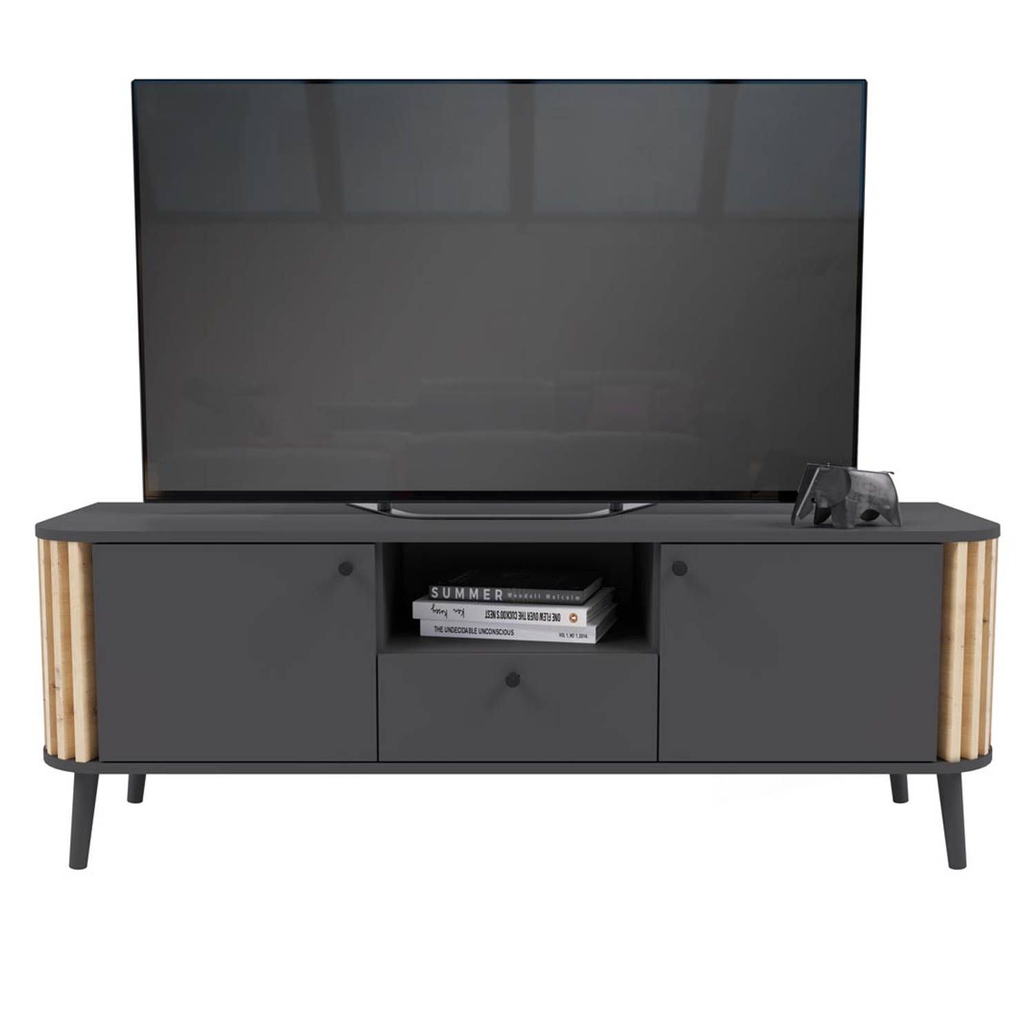 Pure TV-meubel 2 deuren, 1 lade, 1 plank grijs,eik decor.