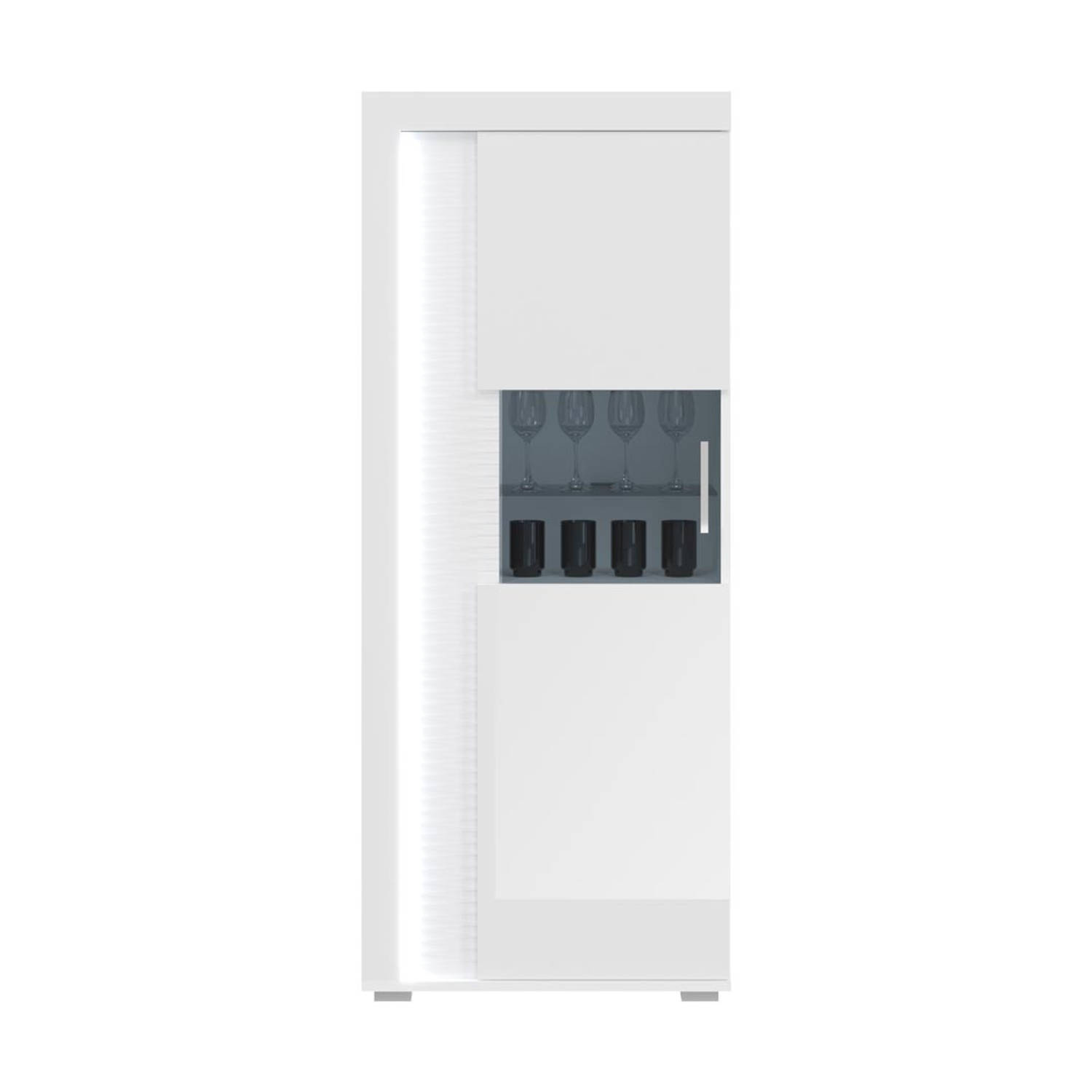 Skylight vitrinekast 1 deur met licht hoog glans wit,glas grijs,wit.