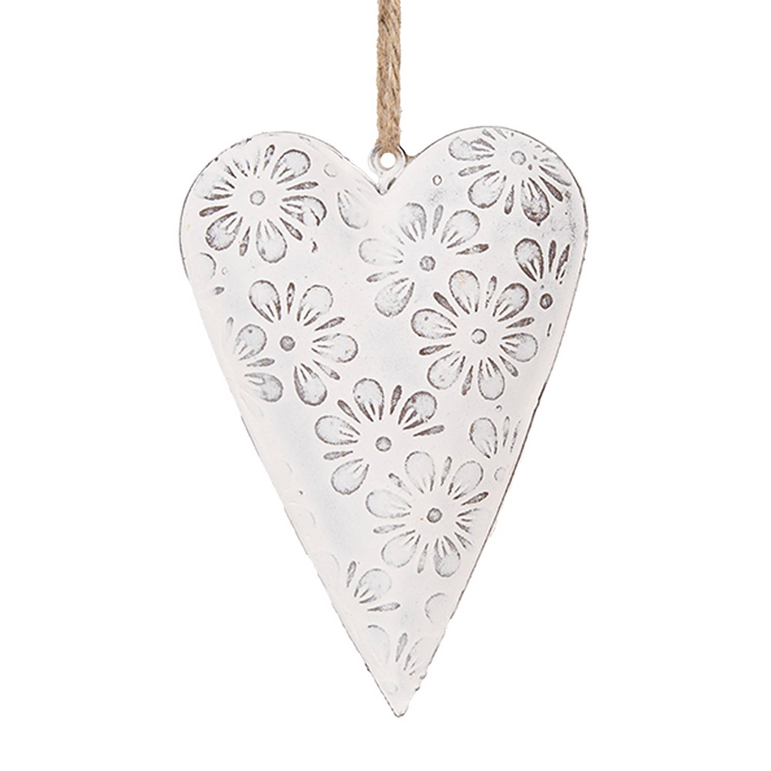 Clayre & Eef Decoratie Hanger Hart 8 cm Wit IJzer