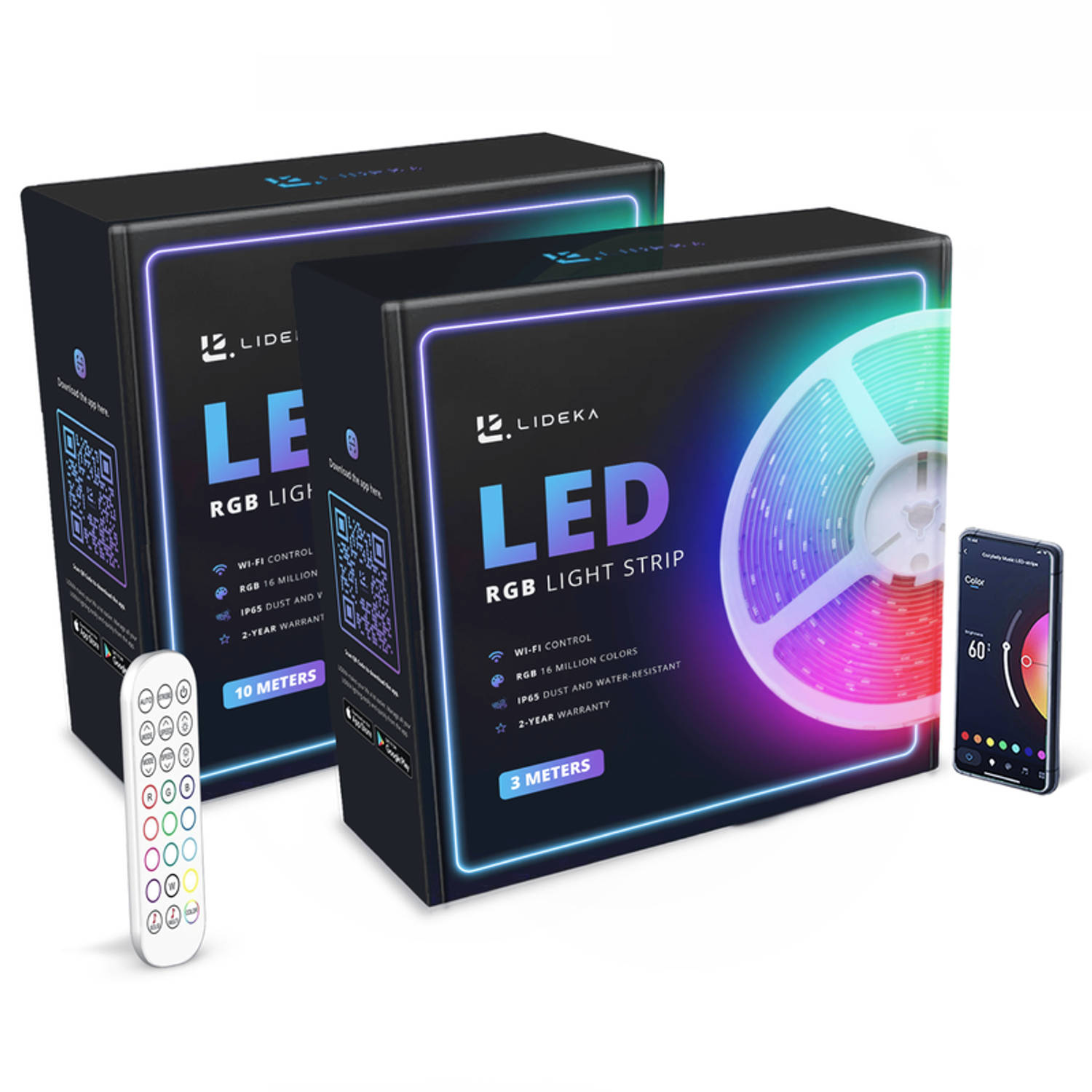 Lideka® - LED strip 15 meter (2x7.5) + TV strip 3M - RGB - Met Afstandsbediening - Zelfklevend - Verlichting - Led Lights - Led Light Strip - Licht strip - Kerstdecoratie voor binn