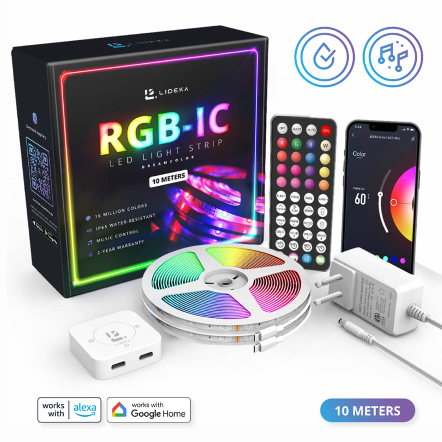 Lideka® 10m Slimme RGBIC Dreamcolor LED Strip - Beste kwaliteit, eindeloze mogelijkheden & 2 jaar garantie - Compatibel met Google & Alexa