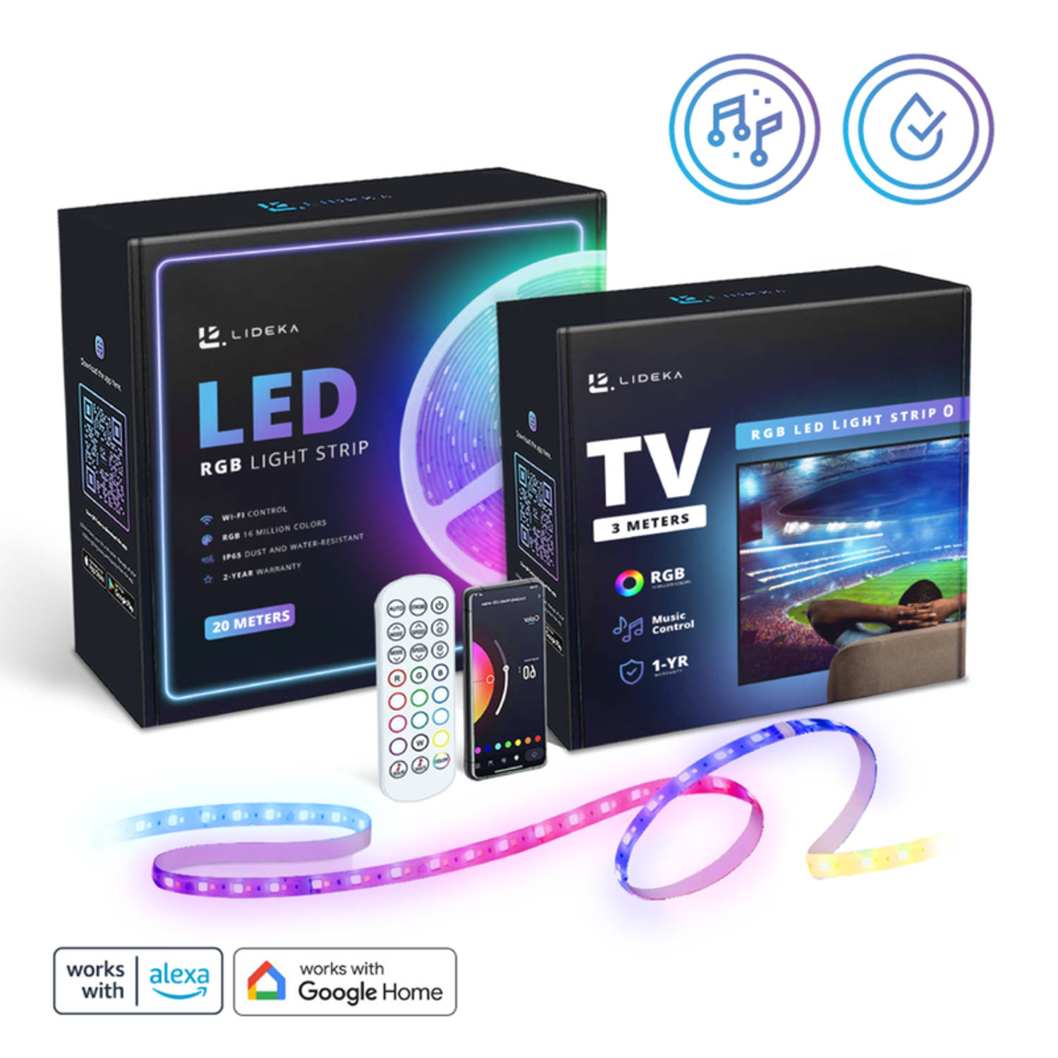 Lideka® - LED strip 20 meter (2x10) + TV strip 3M - RGB - Met Afstandsbediening - Zelfklevend - Verlichting - Led Lights - Led Light Strip - Licht strip - Kerstdecoratie voor binne