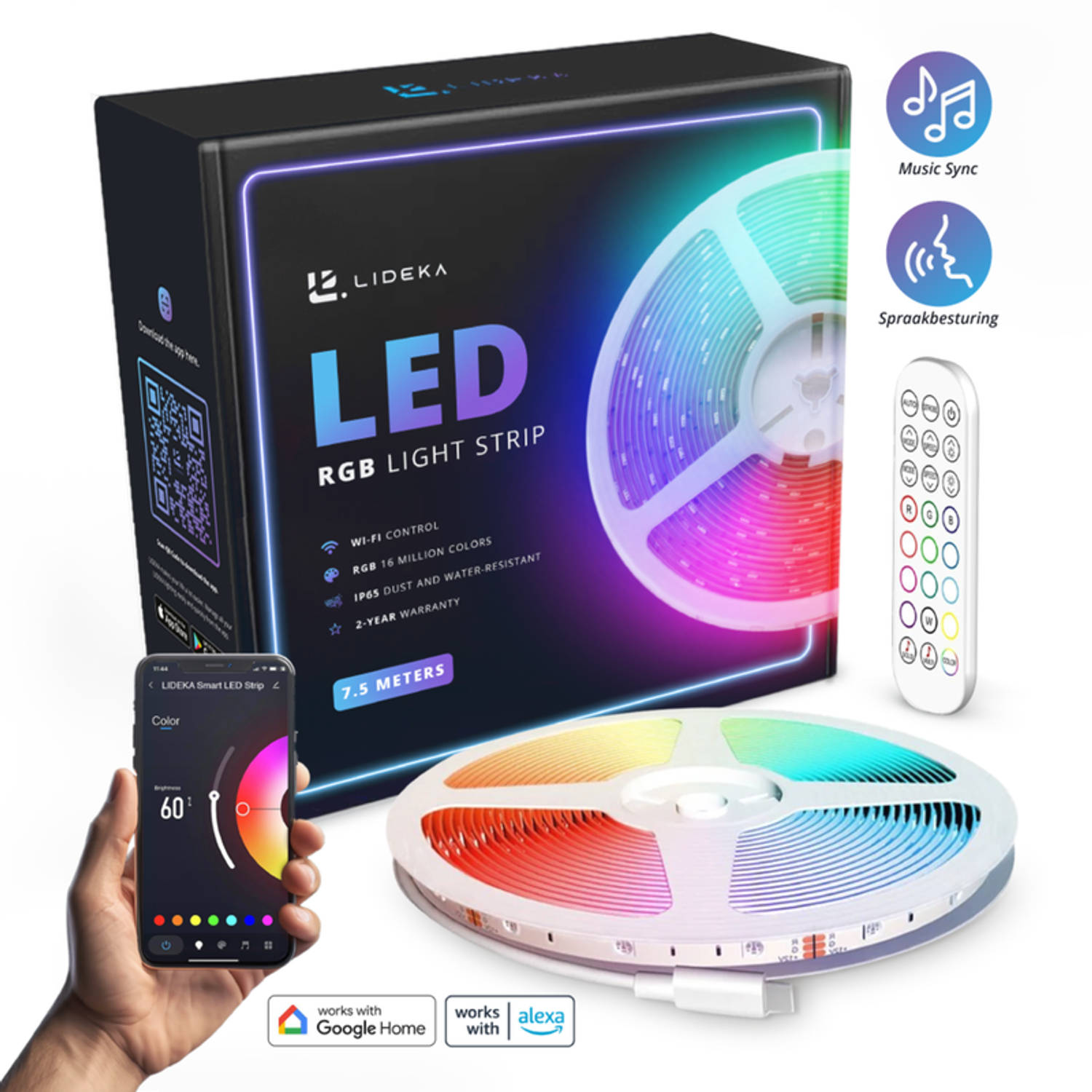 Lideka® - LED strip 7.5 Meter op 1 Rol - Multi color - Dimbaar - Zelfklevend - incl. App - Light Strips - Licht Strip - Led Verlichting