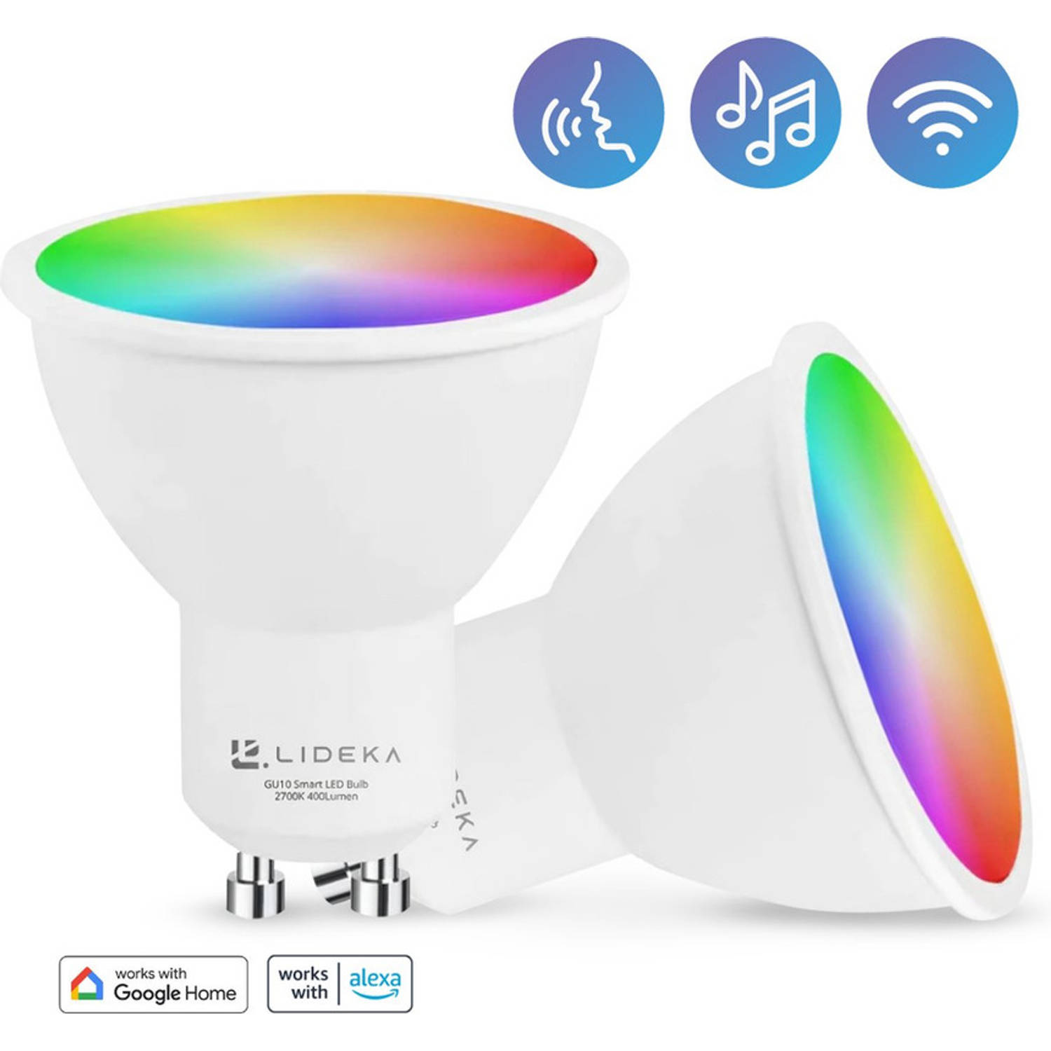 Lideka® Slimme LED Smart Lampen Spot GU10 Set Van 2 RGBW Google, Alexa en Siri