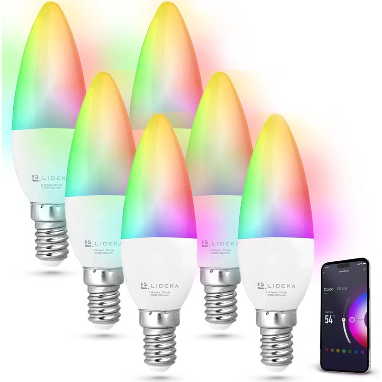 Slimme LED Smart Lampen E14 Set Van 6 Google, Alexa en Siri