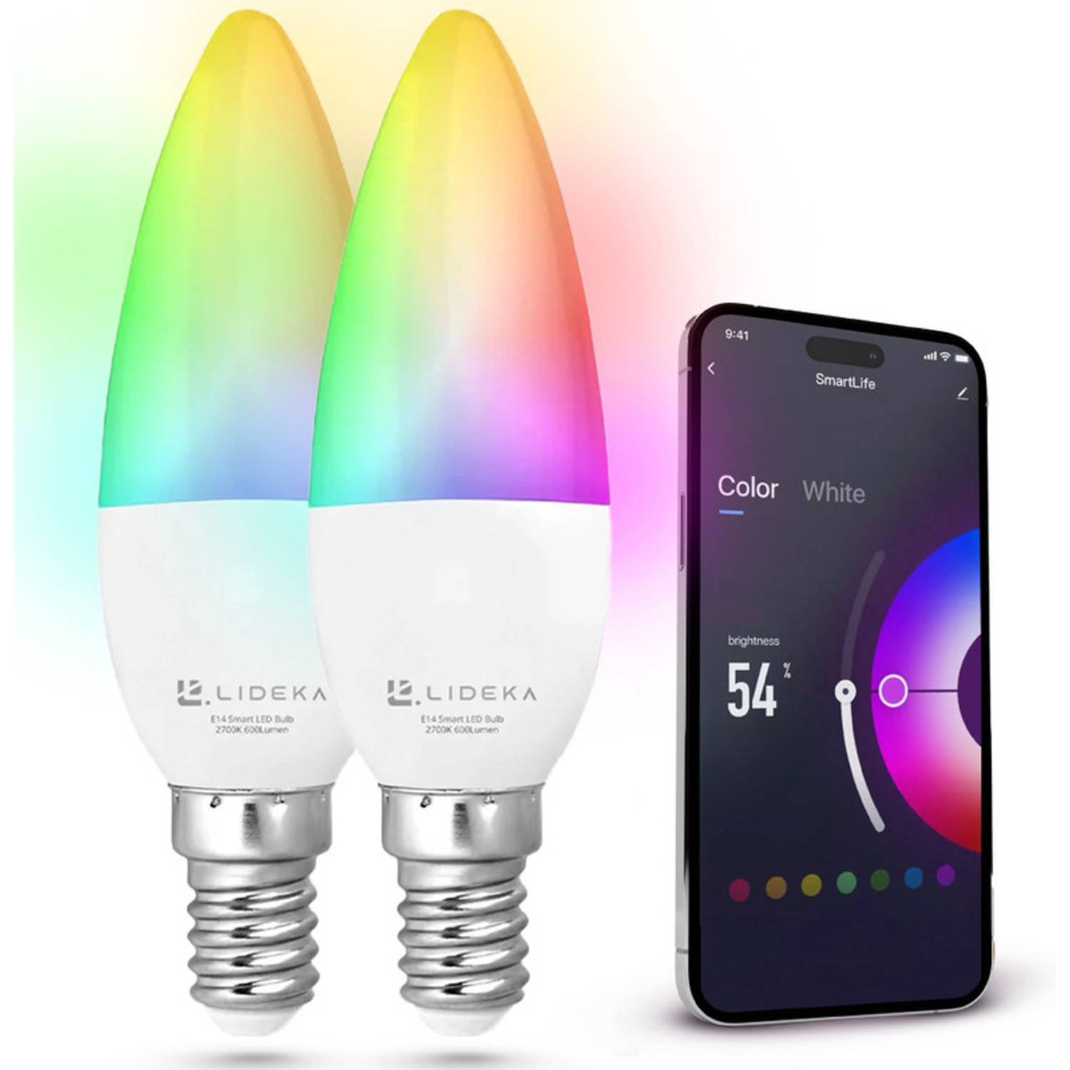 Slimme LED Smart Lampen E14 Set Van 2 Google, Alexa en Siri