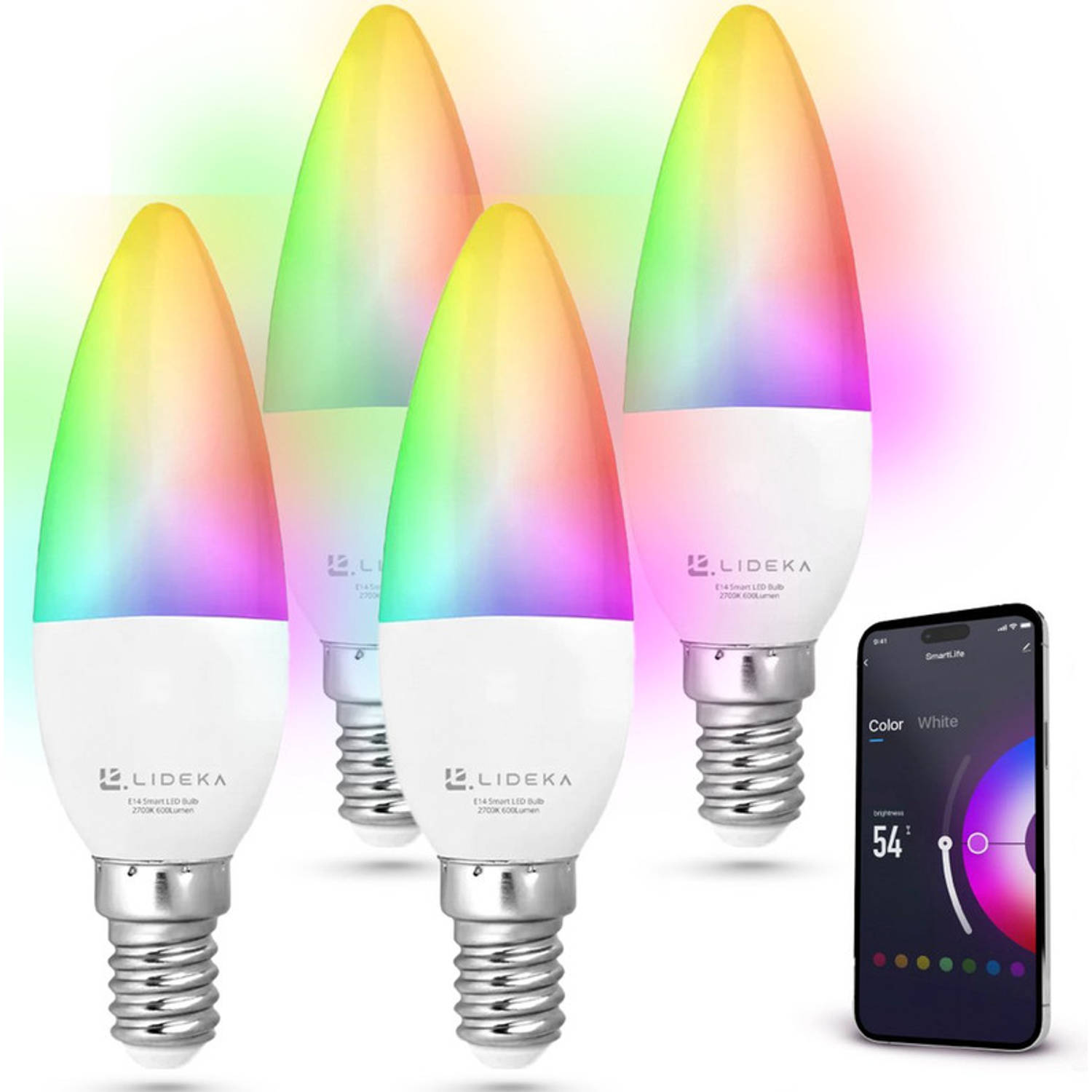 Slimme LED Smart Lampen E14 Set Van 4 Google, Alexa en Siri
