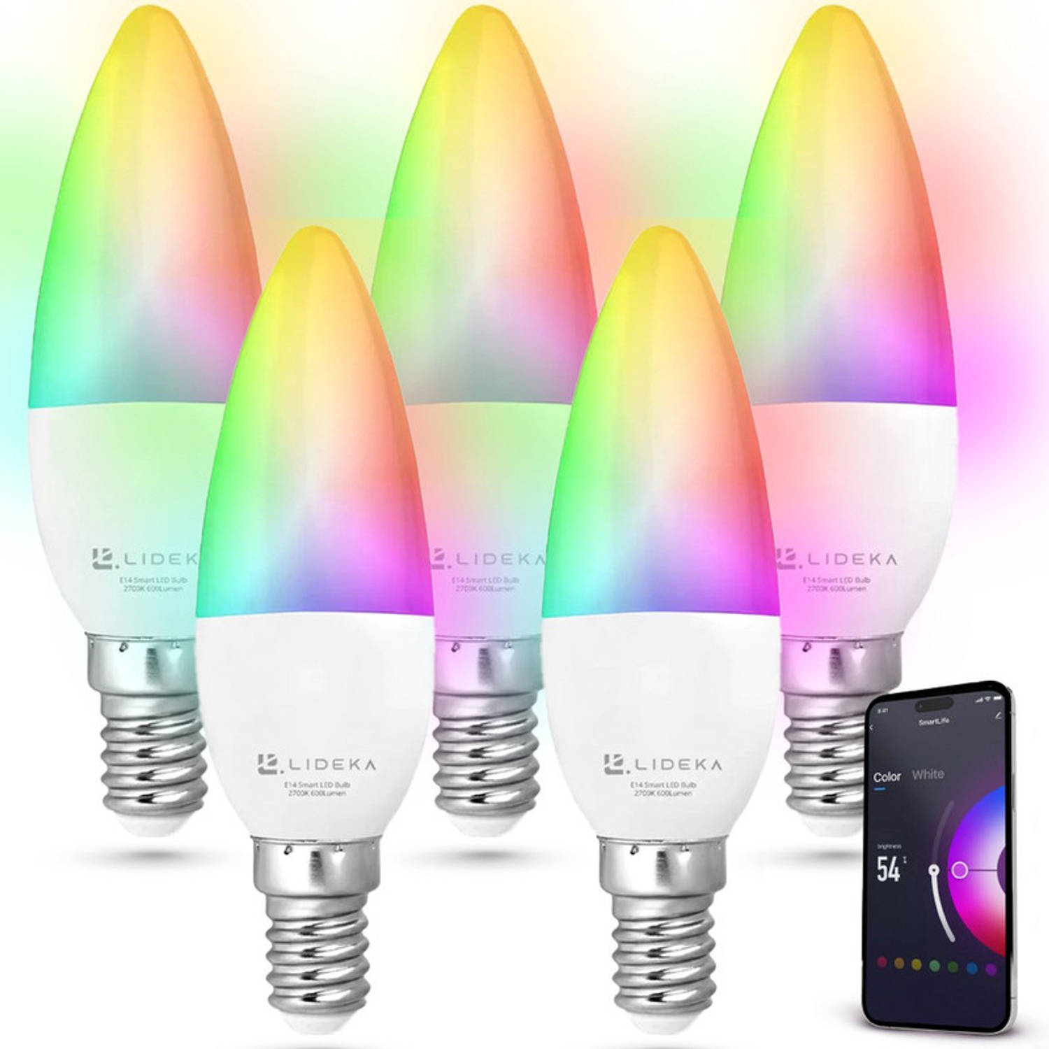 Slimme LED Smart Lampen E14 Set Van 5 Google, Alexa en Siri