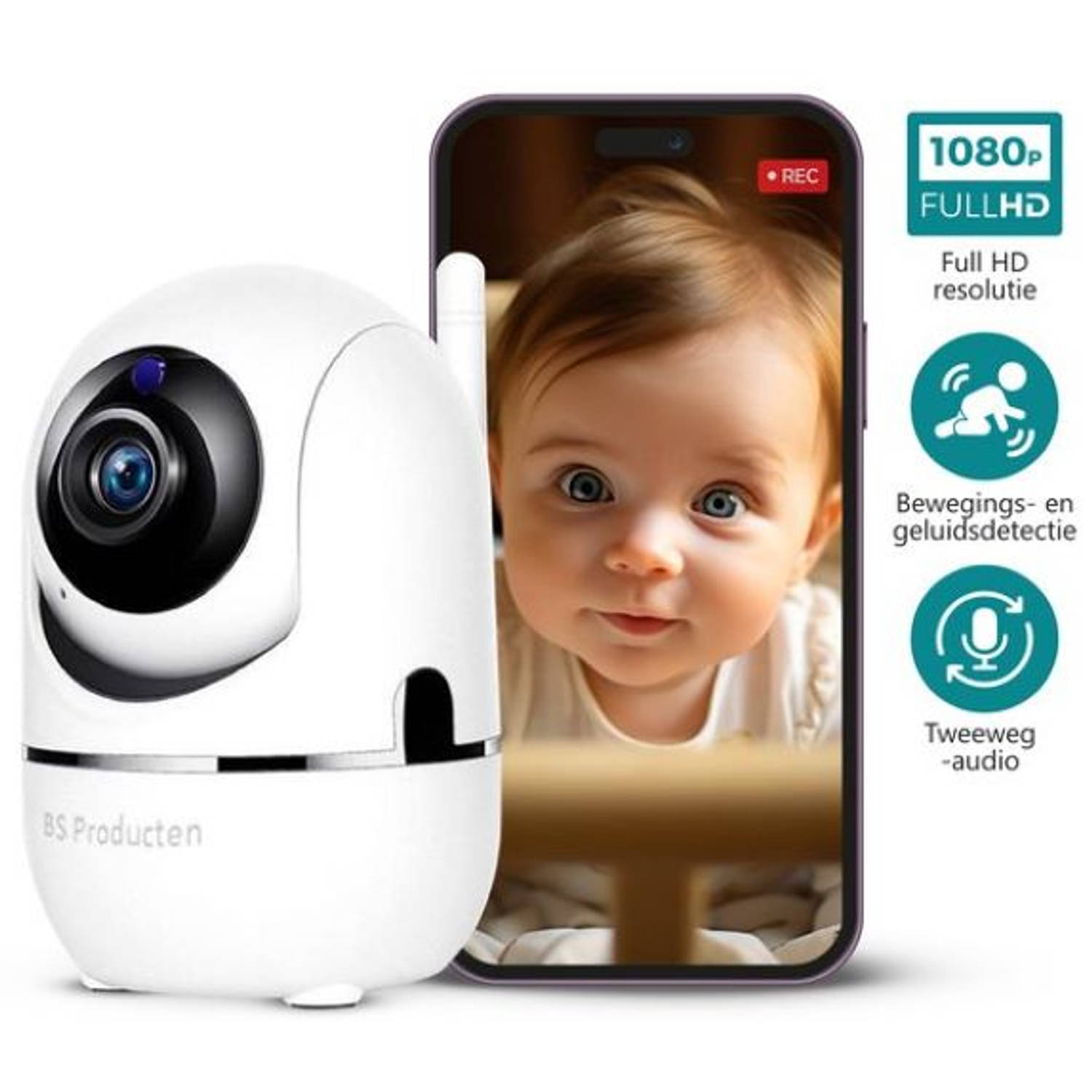 Beveiligingscamera Huisdiercamera WiFi Full HD Beweeg en geluidsdetectie Wit
