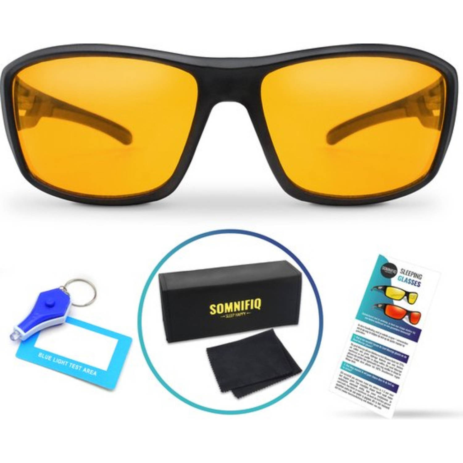 Somnifiq Slaapbril – Blauw Licht Bril – Beeldschermbril - Beter Slapen - Computerbril - Geel Kleurige Lenzen – Voor Overdag of ‘s Avonds – Wraparound Fitting - Licht Gewicht - Blok