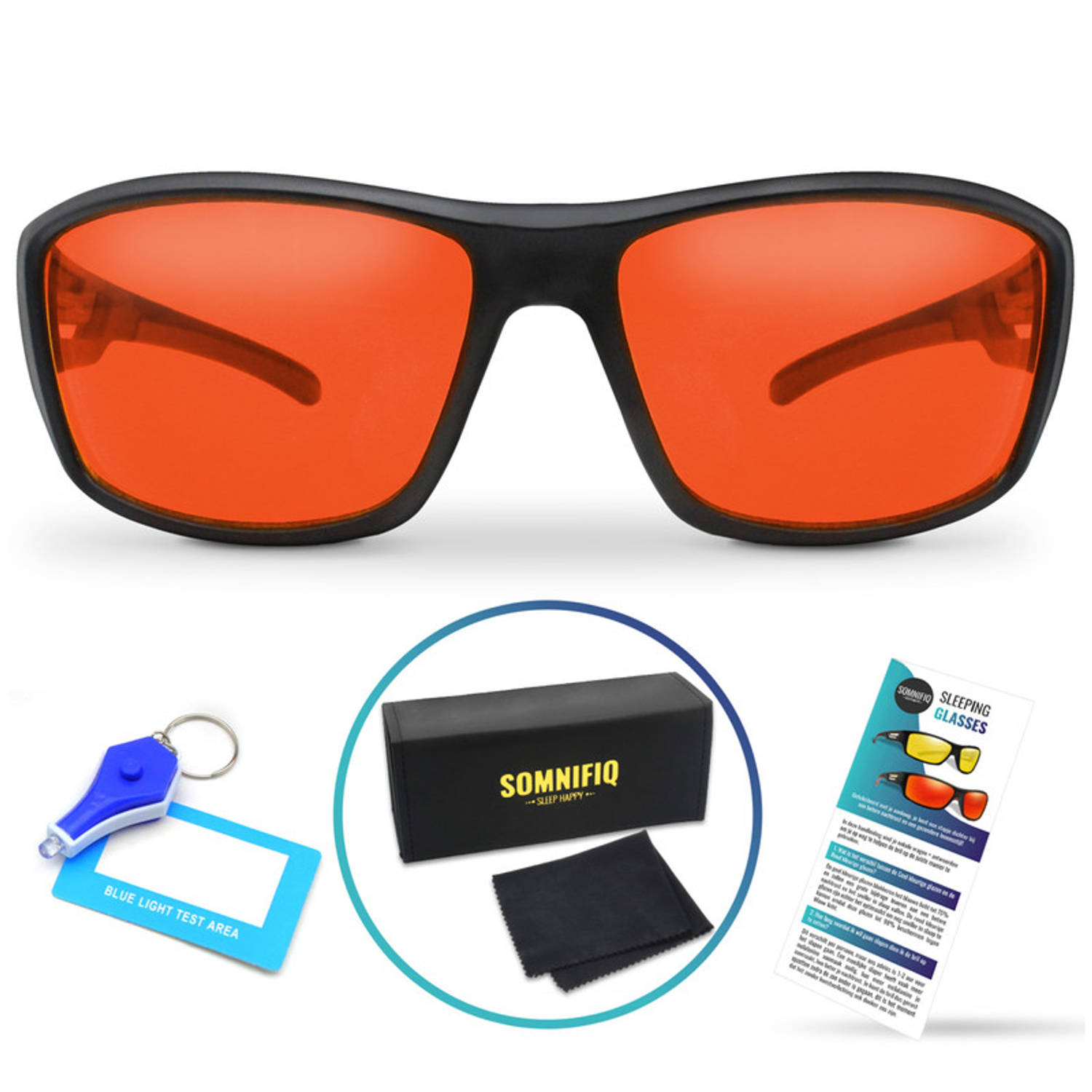 Somnifiq Slaapbril – Blauw Licht Bril – Beeldschermbril - Beter Slapen - Computerbril - Rood Kleurige Lenzen – Voor ‘s Avonds – Wraparound Fitting - Licht Gewicht - Blokkeert Blauw