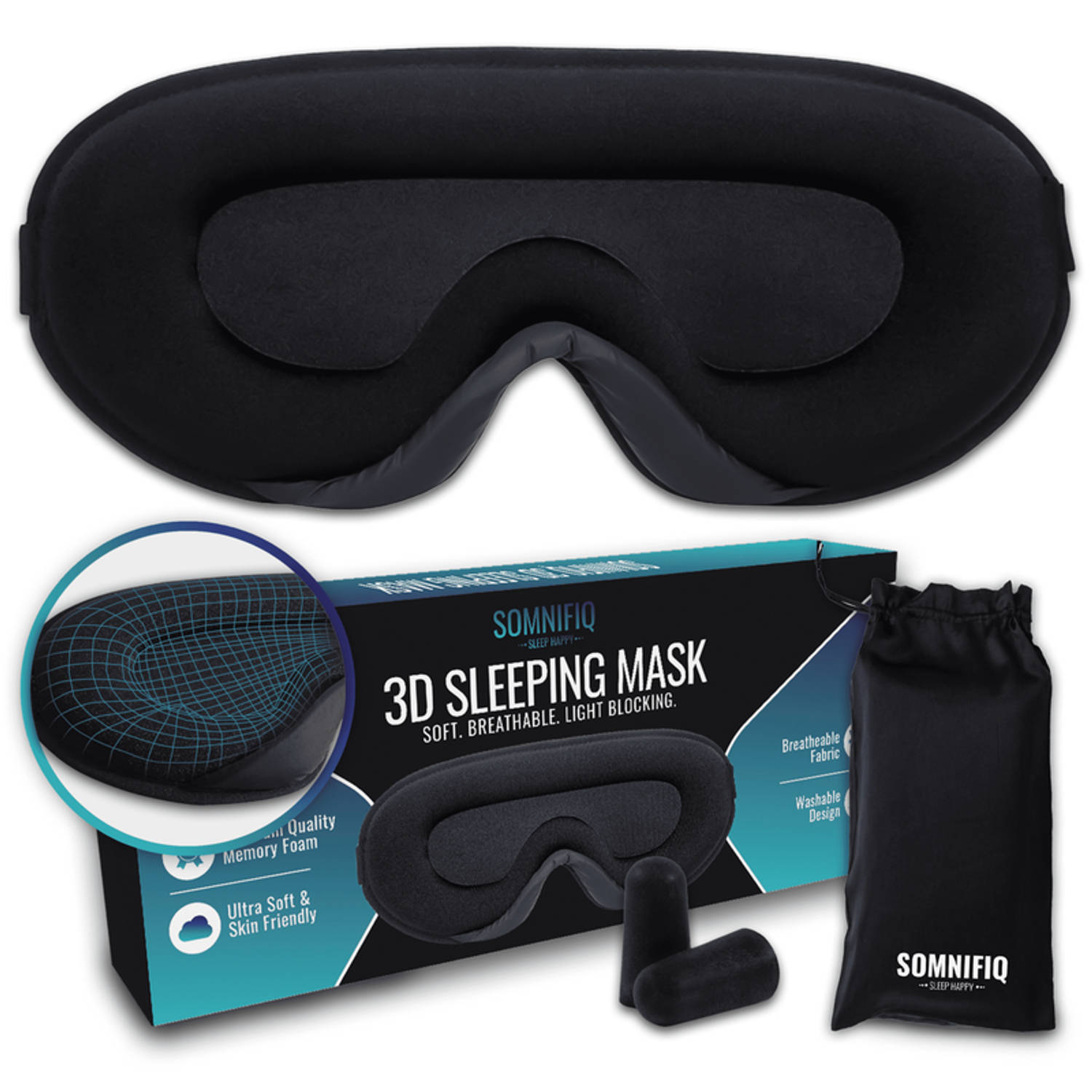 Slaapmasker Luxe 3D Oogmasker 100% Verduisterend Voor Mannen en Vrouwen