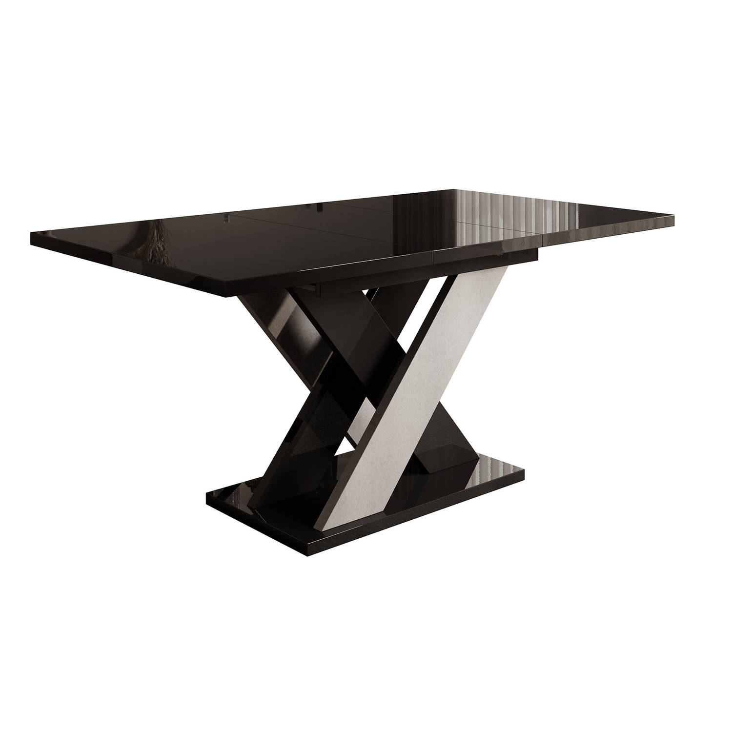 Meubella - Eetkamertafel Xandra - Zwart hoogglans - Betonlook - 160 cm - Uitschuifbaar