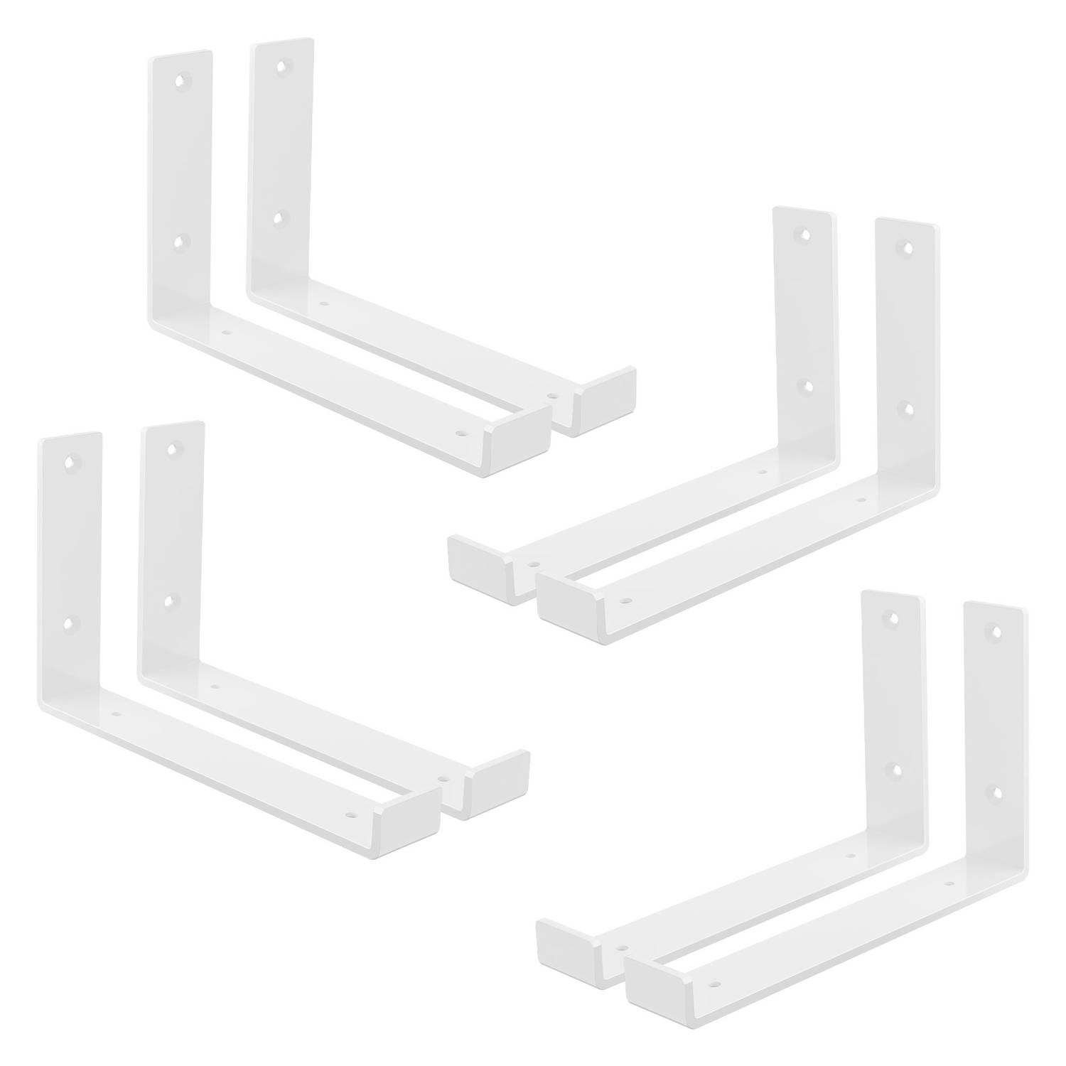 ML-Design 8 stuks plankbeugel 25x4x14 cm, wit, gemaakt van metaal, 10 inch plankbeugels, industriële plankbeugels, planksteun voor wandmontage, 90 graden wandbeugel, L-vormige wand