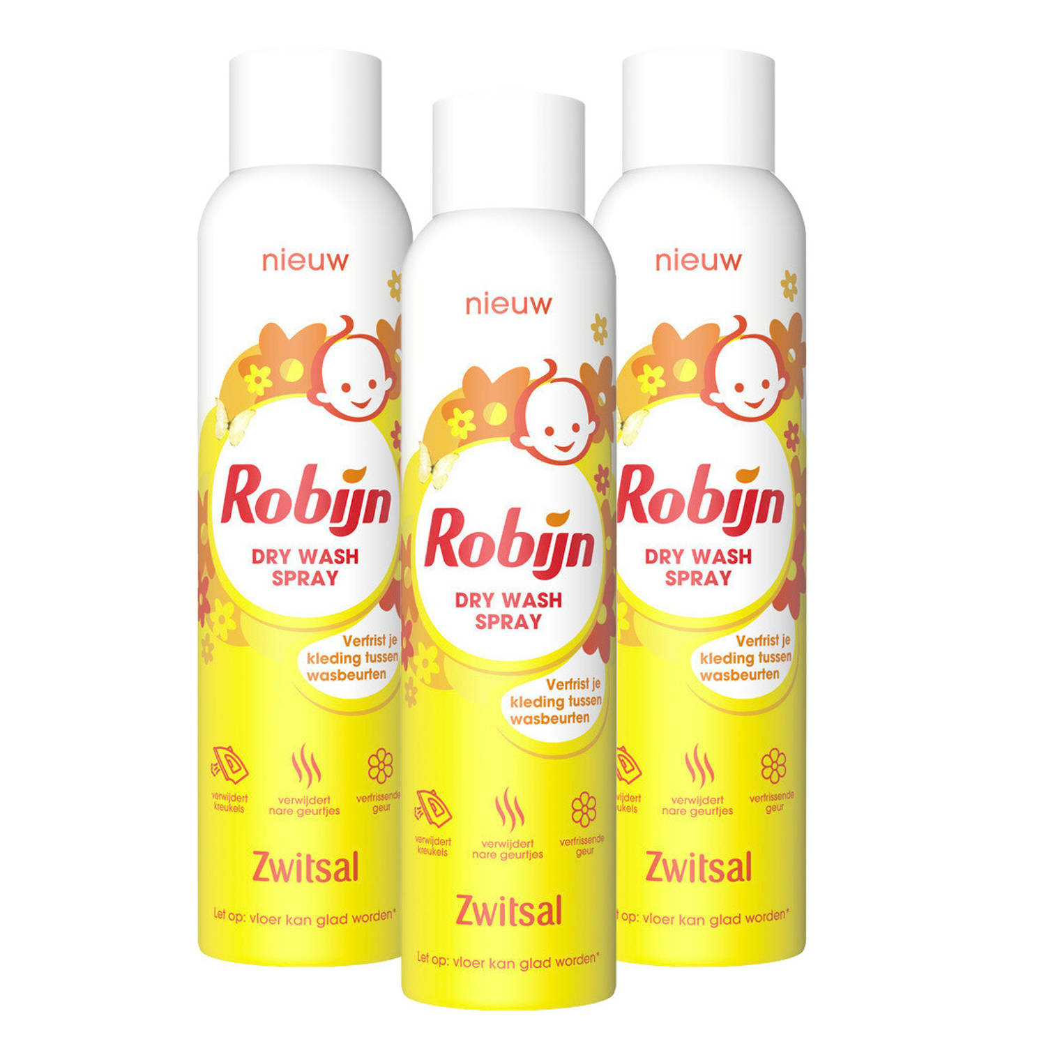 Zwitsal Robijn Dry Wash Spray Kleding Opfrisser 3 x 200ml Voordeelpack