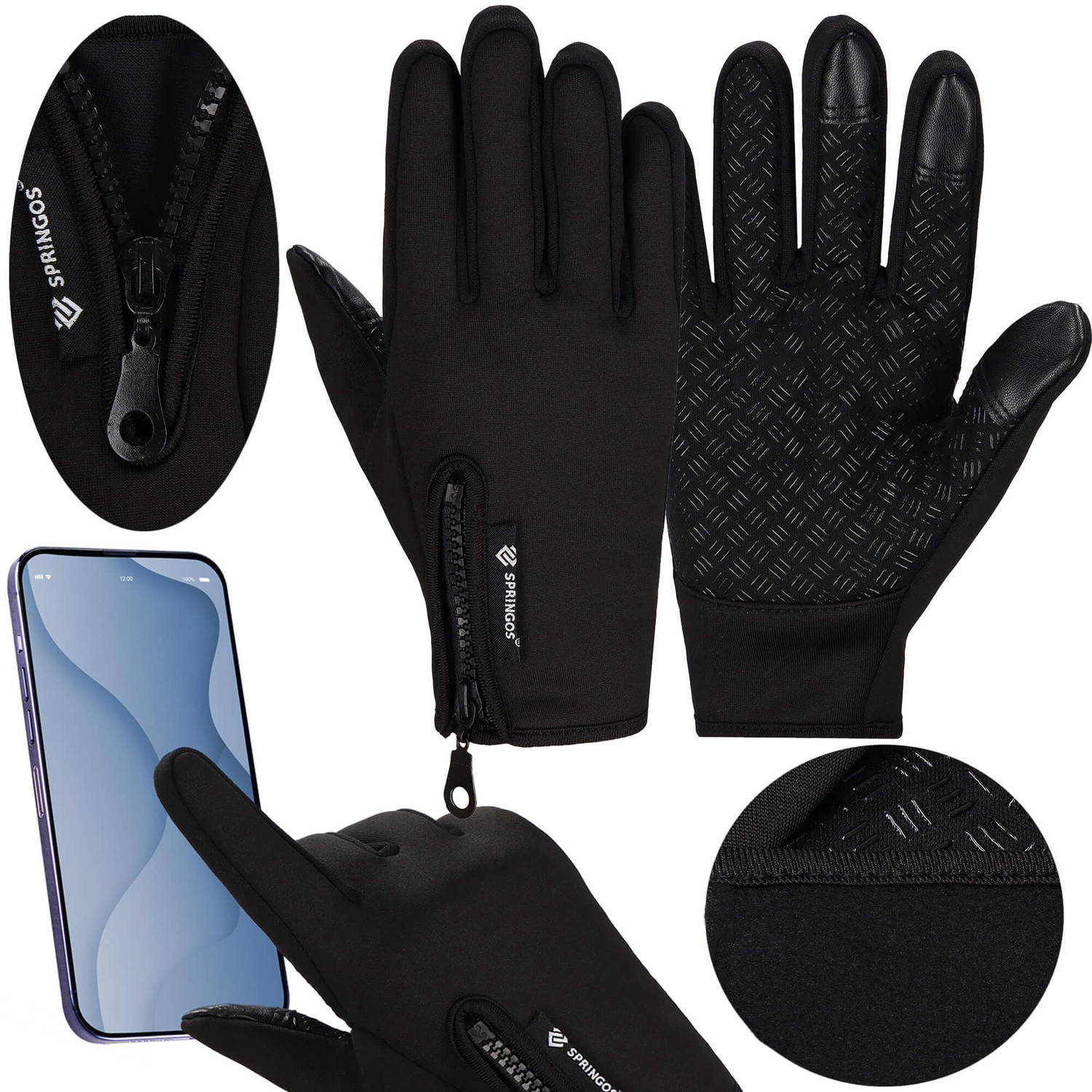 Springos Handschoenen - Touch - Zwart - Nylon - Unisex - Maat S