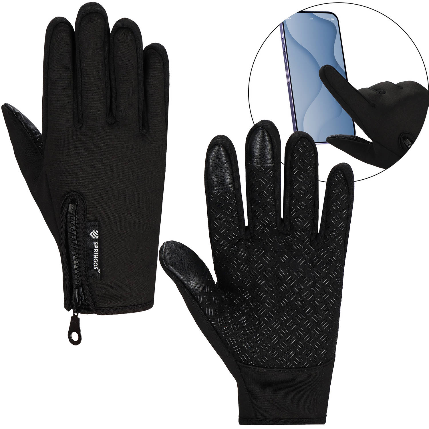 Springos Handschoenen - Touch - Zwart - Nylon - Unisex - Maat L