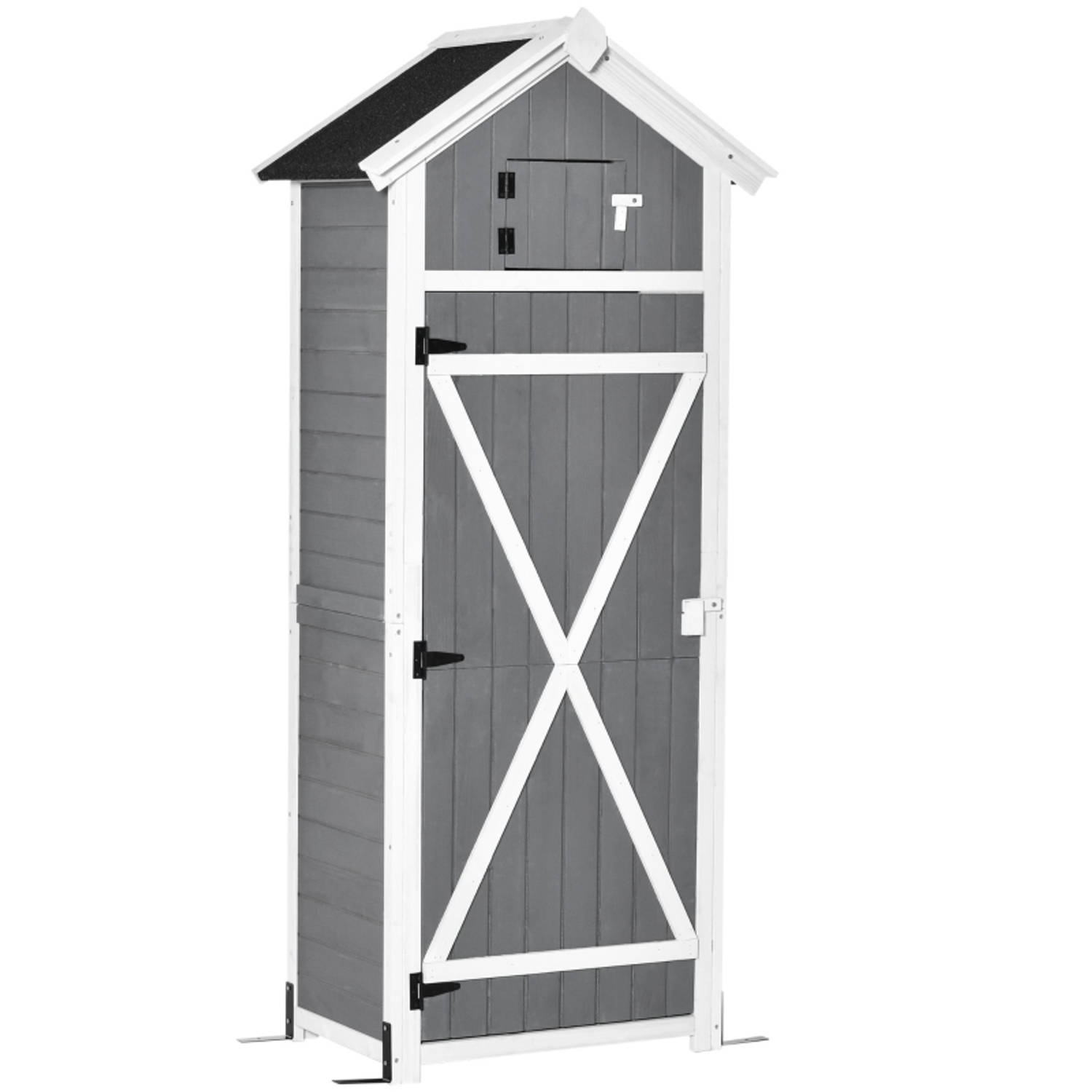 Tuinkast hout - Tuinkast - Opbergkasten met deuren - Tuinhuis - Tuinschuur - Schuur voor gereedschap - Grijs - 78 x 52,5 x 182 cm