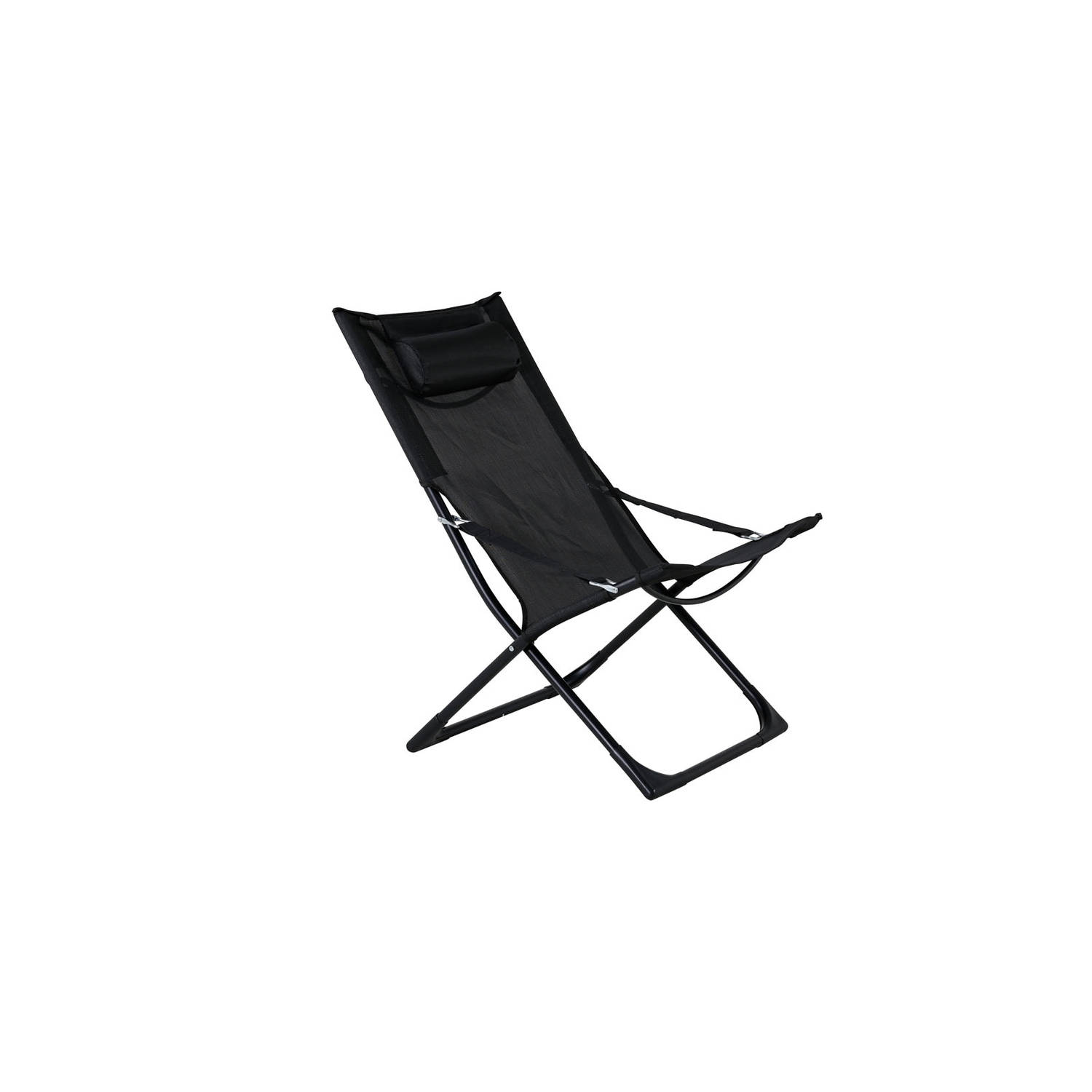 Hioshop Seville tuinligstoel, opvouwbare strandstoel zwart.