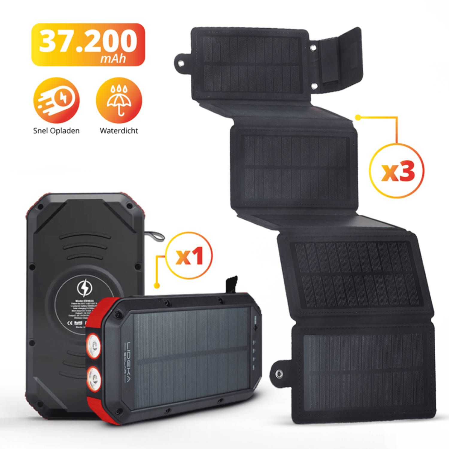 Solar Powerbank + 3x Solar Charger