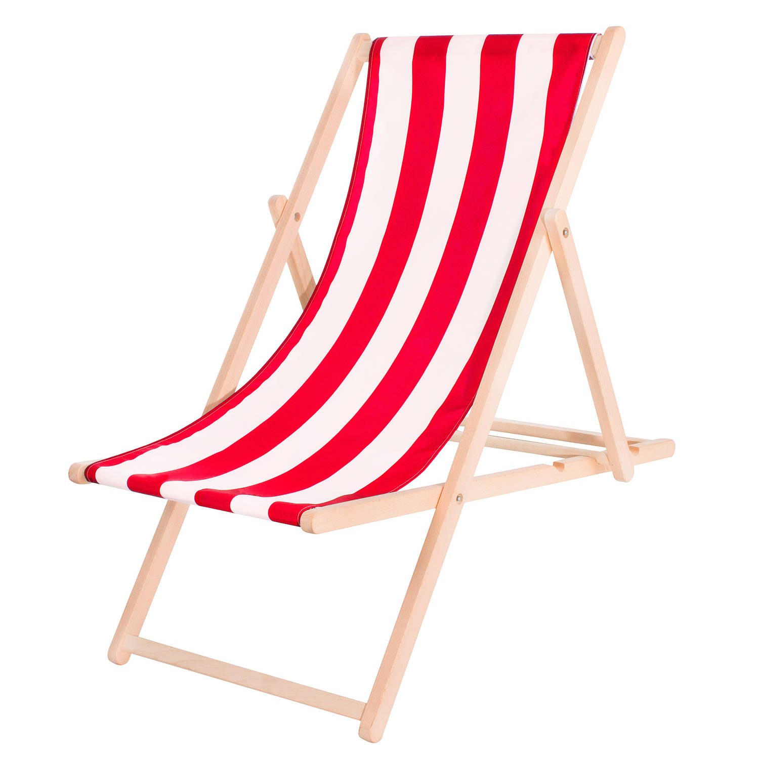 Springos Strandstoel - Verstelbaar - Beukenhout - Hangemaakt - Rood / Wit