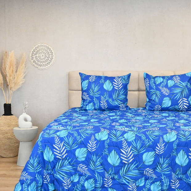 HappyBed Blue leaves 140x220 - Wasbaar dekbed zonder overtrek - Bedrukt dekbed zonder hoes