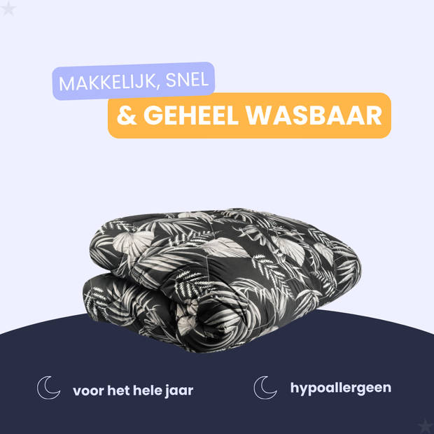 HappyBed Black leaves 240x220 - Wasbaar dekbed zonder overtrek - Bedrukt dekbed zonder hoes