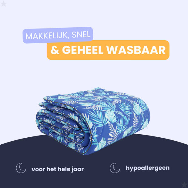 HappyBed Blue leaves 200x220 - Wasbaar dekbed zonder overtrek - Bedrukt dekbed zonder hoes