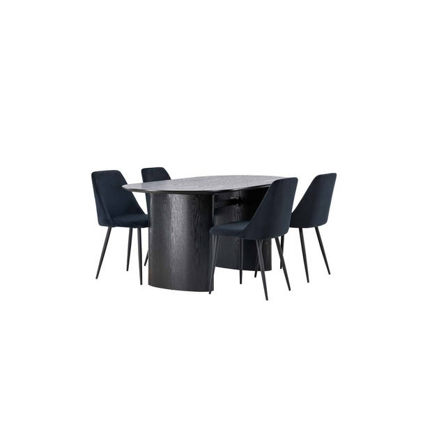 Isolde eethoek tafel zwart en 4 Night stoelen zwart.