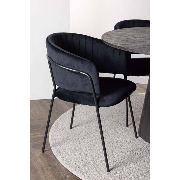 Lanzo eethoek tafel mokka en 4 Selma stoelen zwart.