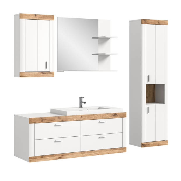 Laredo badkamer 192cm wit,mat wit,eik decor.