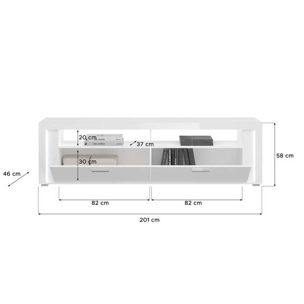 Skylight wandkast systeem 4 delen met licht hoog glans wit, wit, glas grijs.