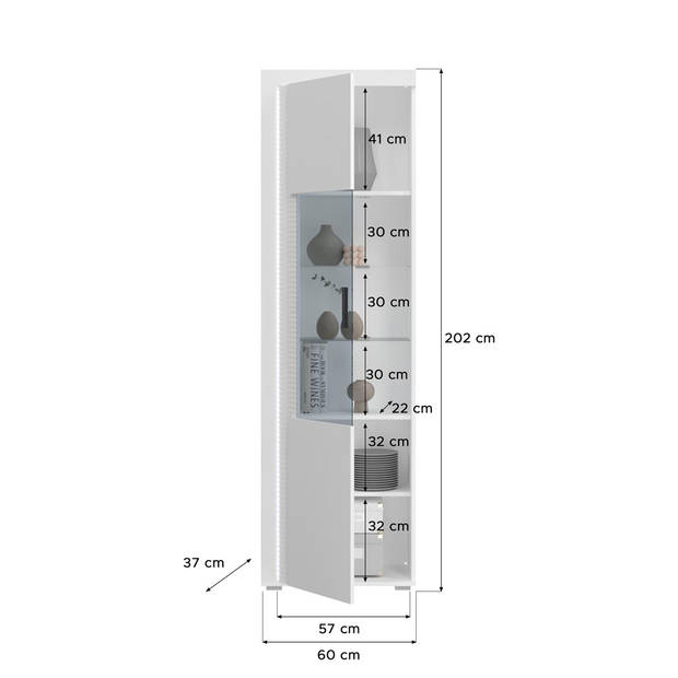 Skylight wandkast systeem 4 delen met licht hoog glans wit, wit, glas grijs.